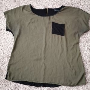 Green and Black Blouse with Zipper Detail